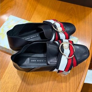 Zara Black and Red Flats with Gold Accent NWOT